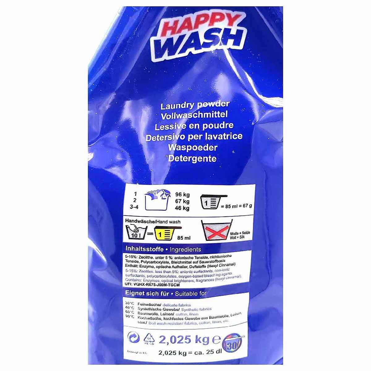 Happy Wash Laundry Detergent - Washing Powder 30 Washes 2.025 kg Laundry Detergent