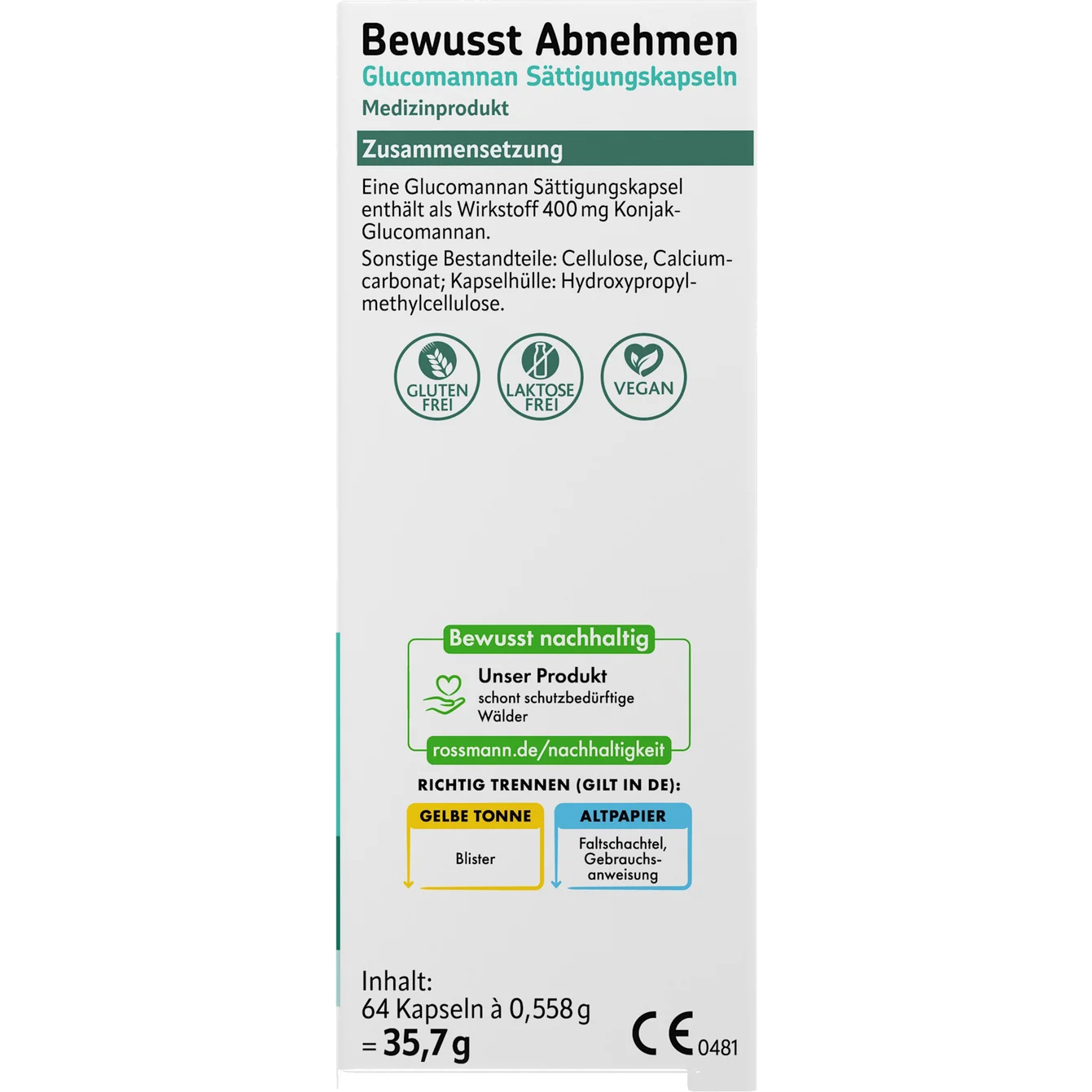 Altapharma Glucomannan satiety capsules for conscious weight loss 64 tablets