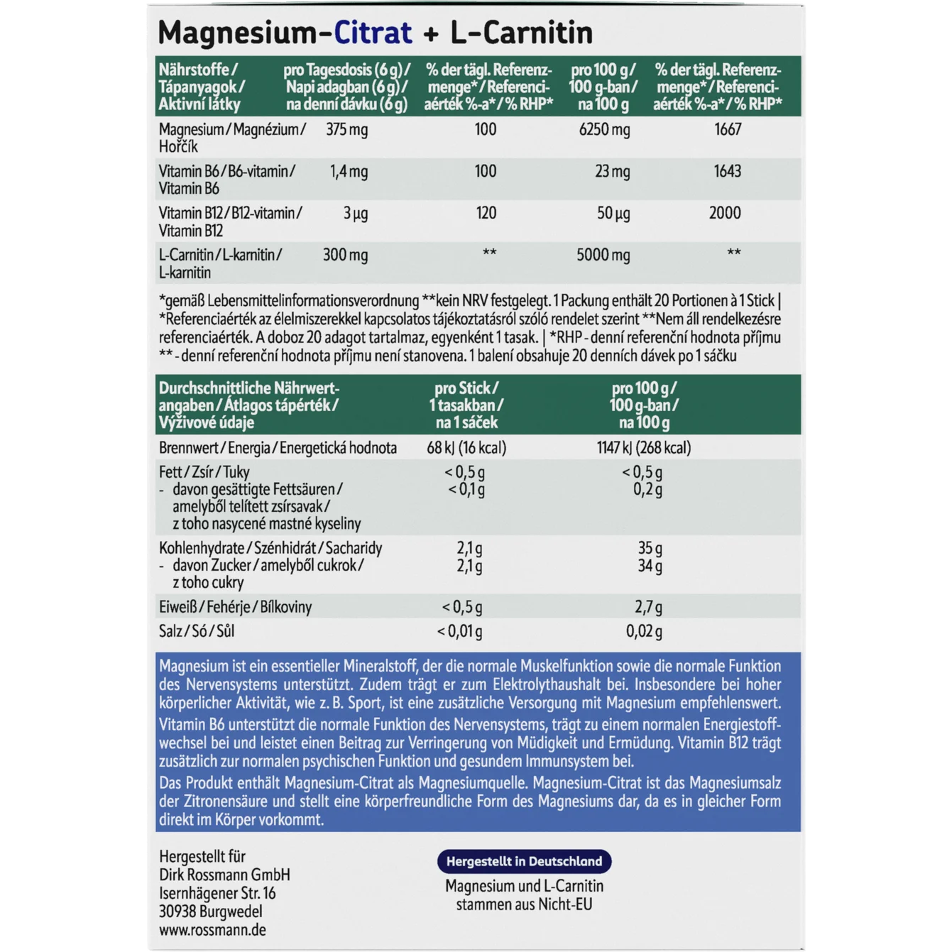 Altapharma Magnesium citrate + L-carnitine 20 sticks