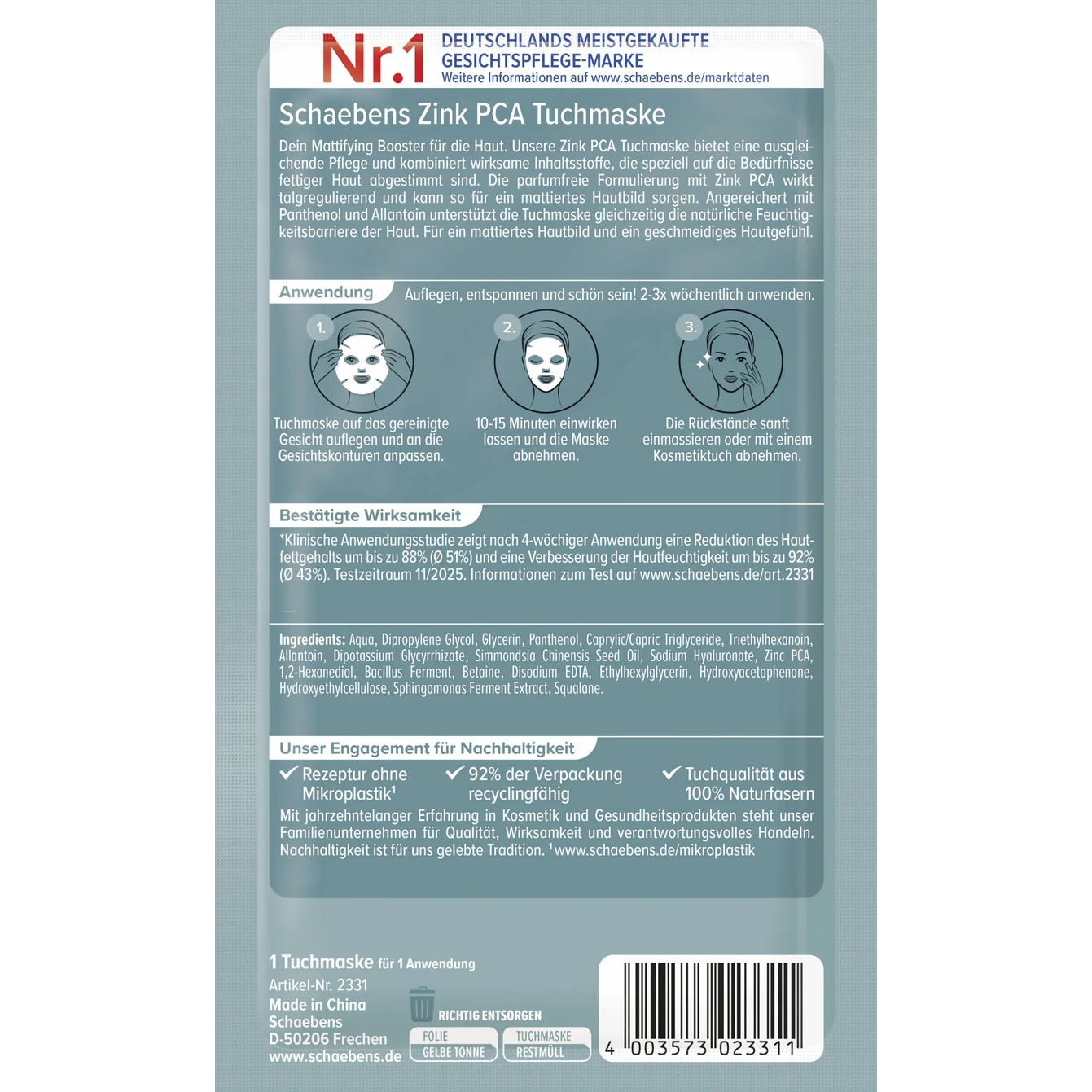 Scheabens Zinc PCA sheet mask