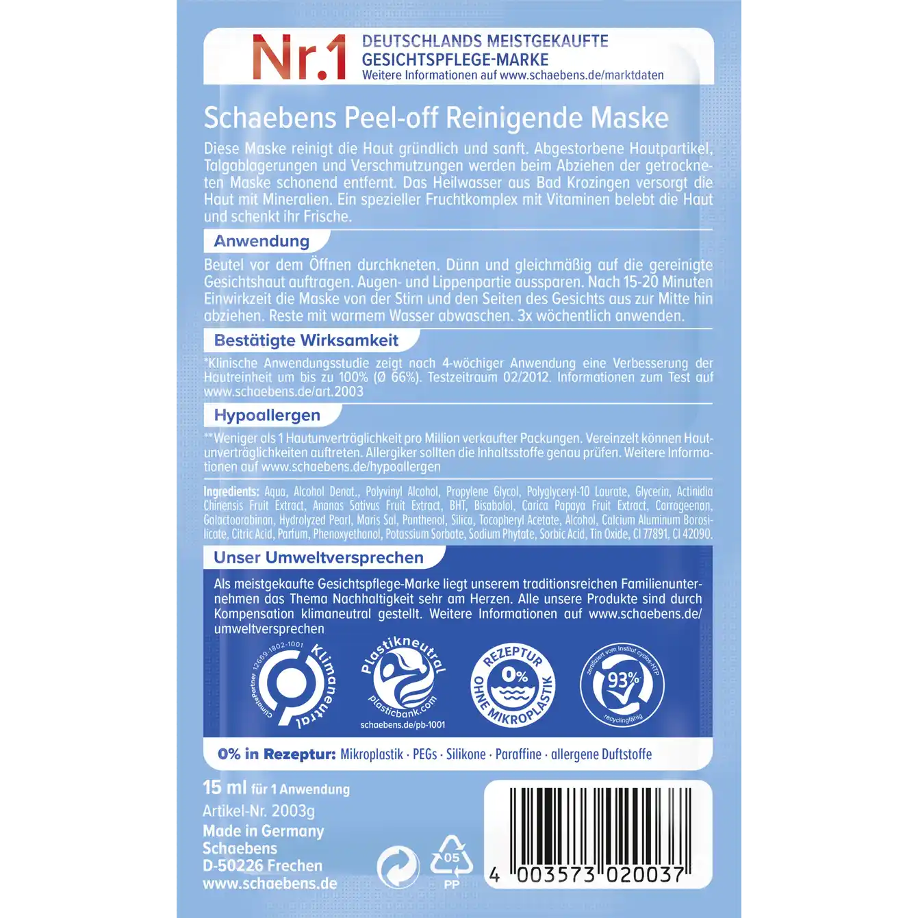 Schaebens Mask peel-off,15 ml