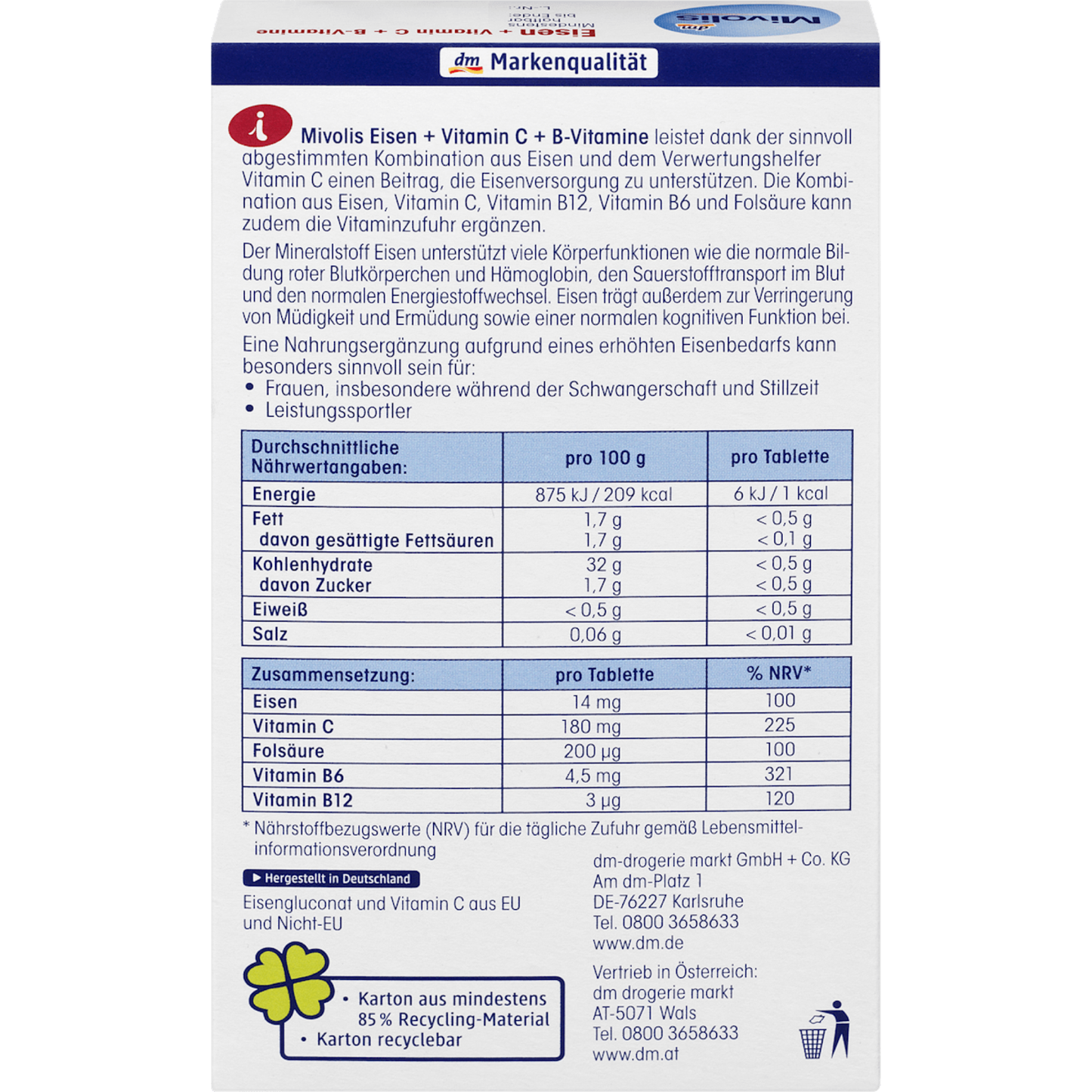 Mivolis Iron + Vitamin C + B vitamins, tablets, 40 pcs., 25 g