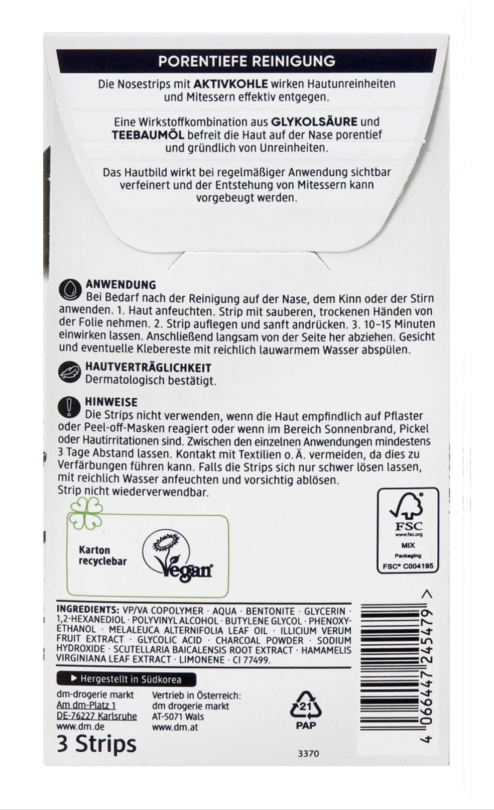 Balea Nose strips with activated carbon, 3 pcs