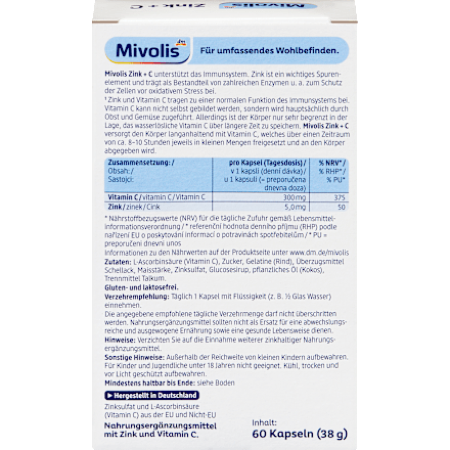 Mivolis Zinc + C Capsules 60 count, 38 g