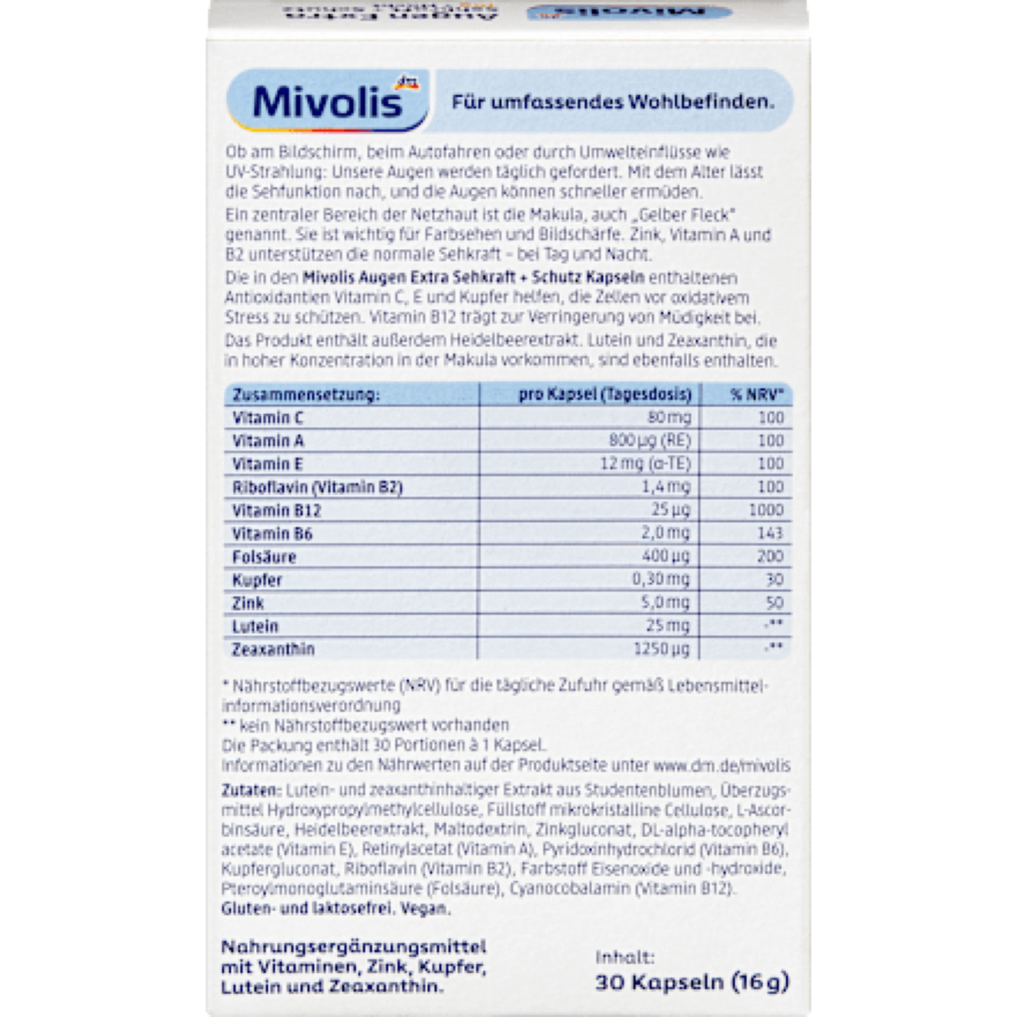 Mivolis Eye Extra Vision + Protection, Day + Night, Capsules, 30 count, 16 g