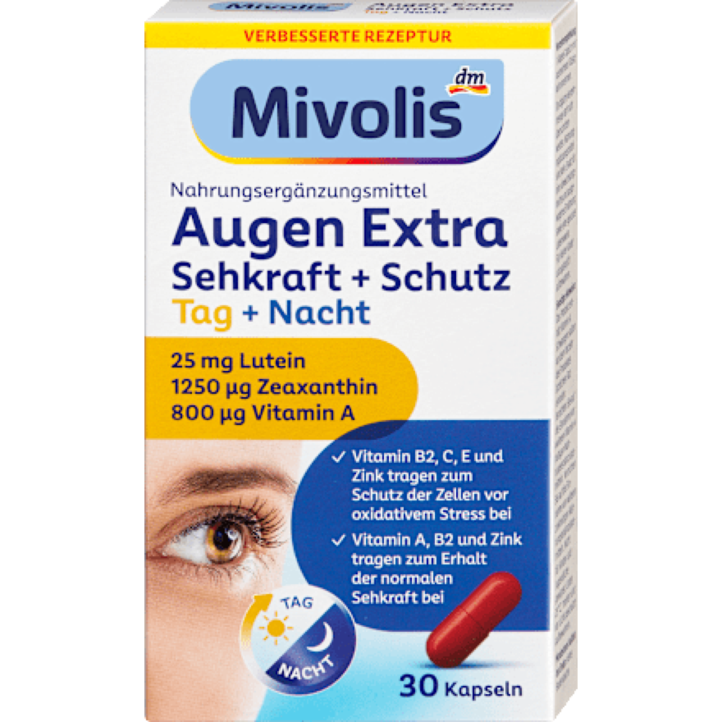Mivolis Eye Extra Vision + Protection, Day + Night, Capsules, 30 count, 16 g
