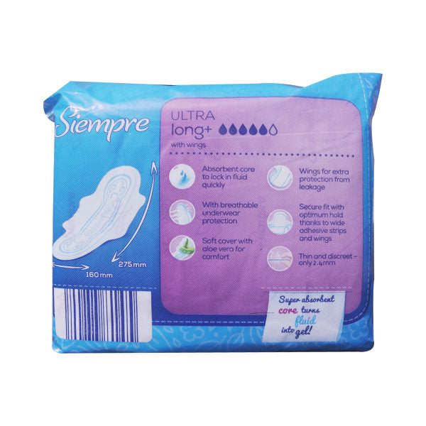 Siempre Ultra Long Sanitary Pads With Wings (14 Pads)