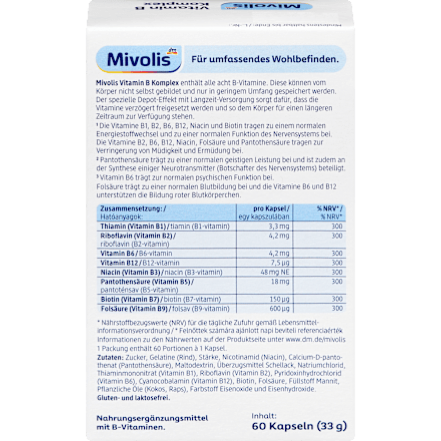 Mivolis Vitamin B-Complex Capsules, 60 count, 33 g
