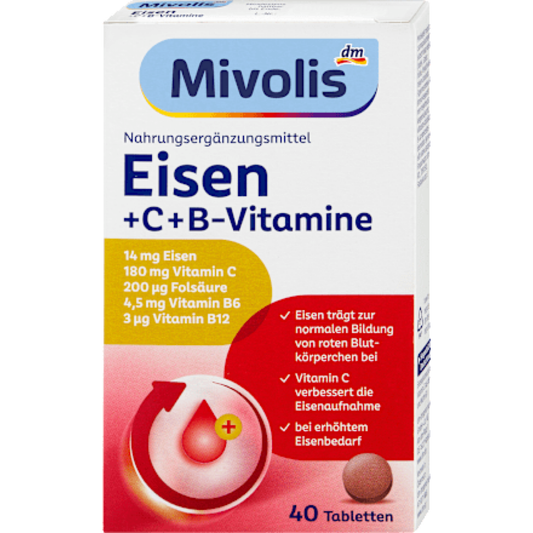 Mivolis Iron + Vitamin C + B vitamins, tablets, 40 pcs., 25 g