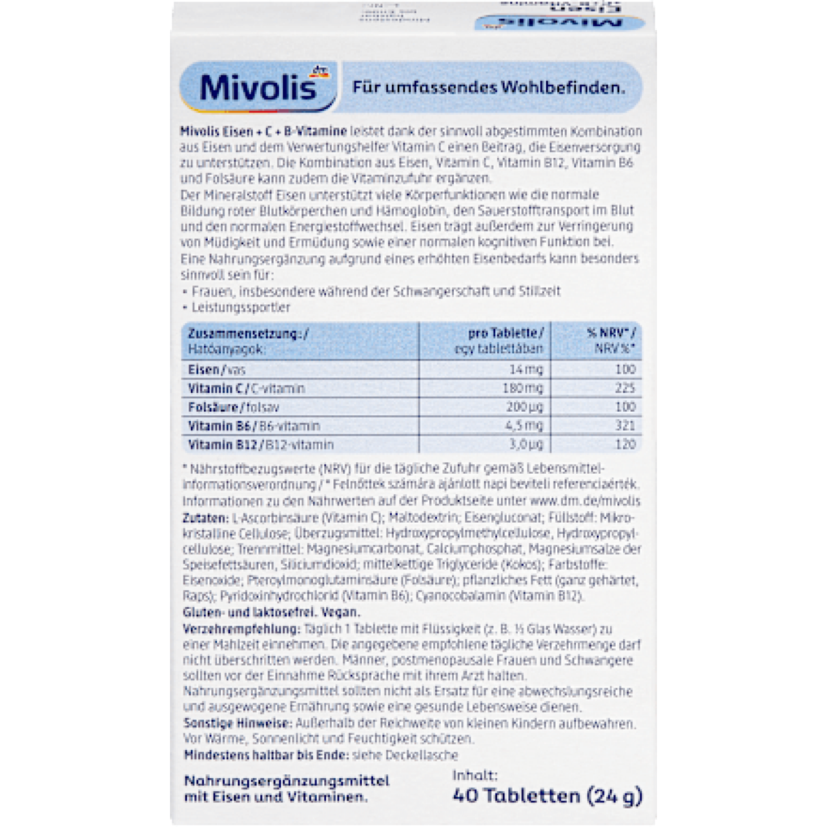 Mivolis Iron + Vitamin C + B vitamins, tablets, 40 pcs., 25 g