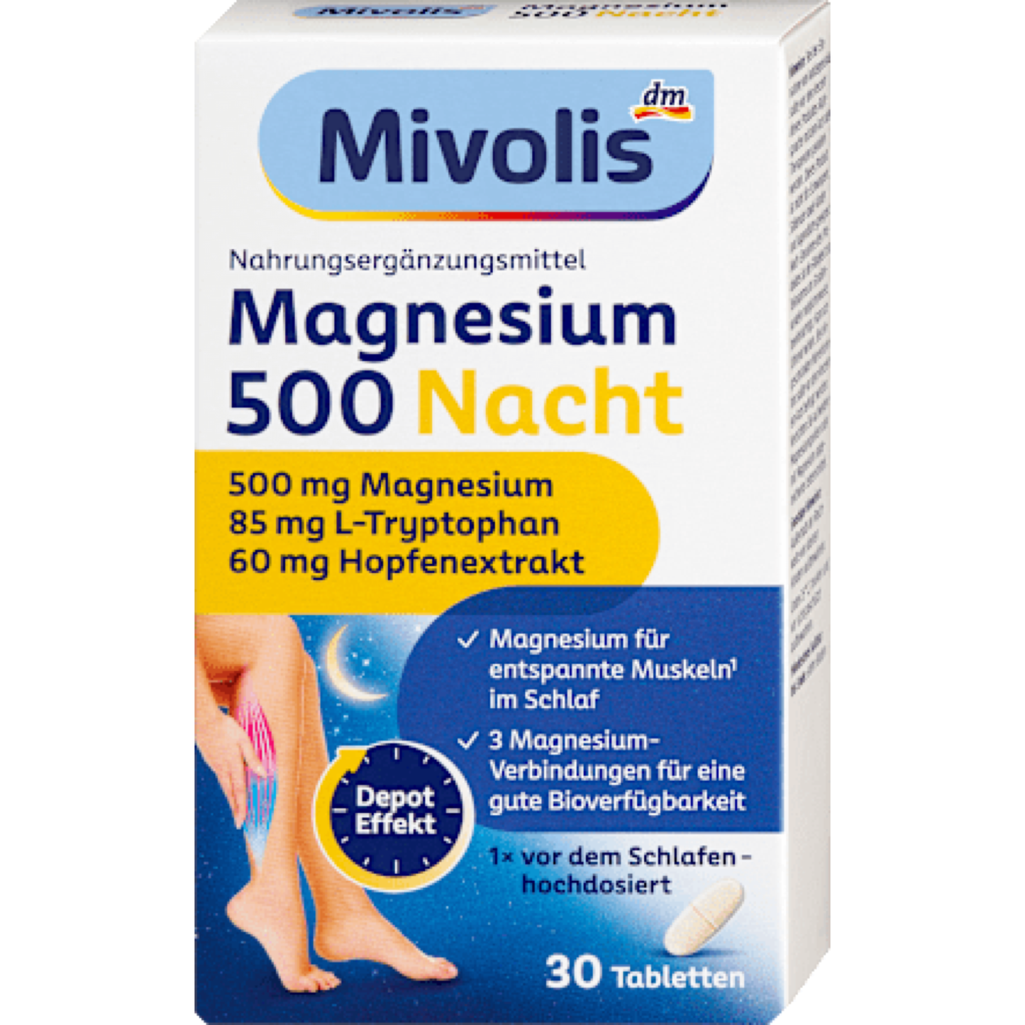 Mivolis Magnesium 500 Night Depot Tablets, 30 count, 44 g