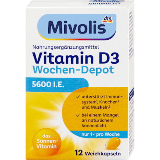 Mivolis Vitamin D3 5,600 IU Weekly Depot Soft Capsules, 12 count, 5 g