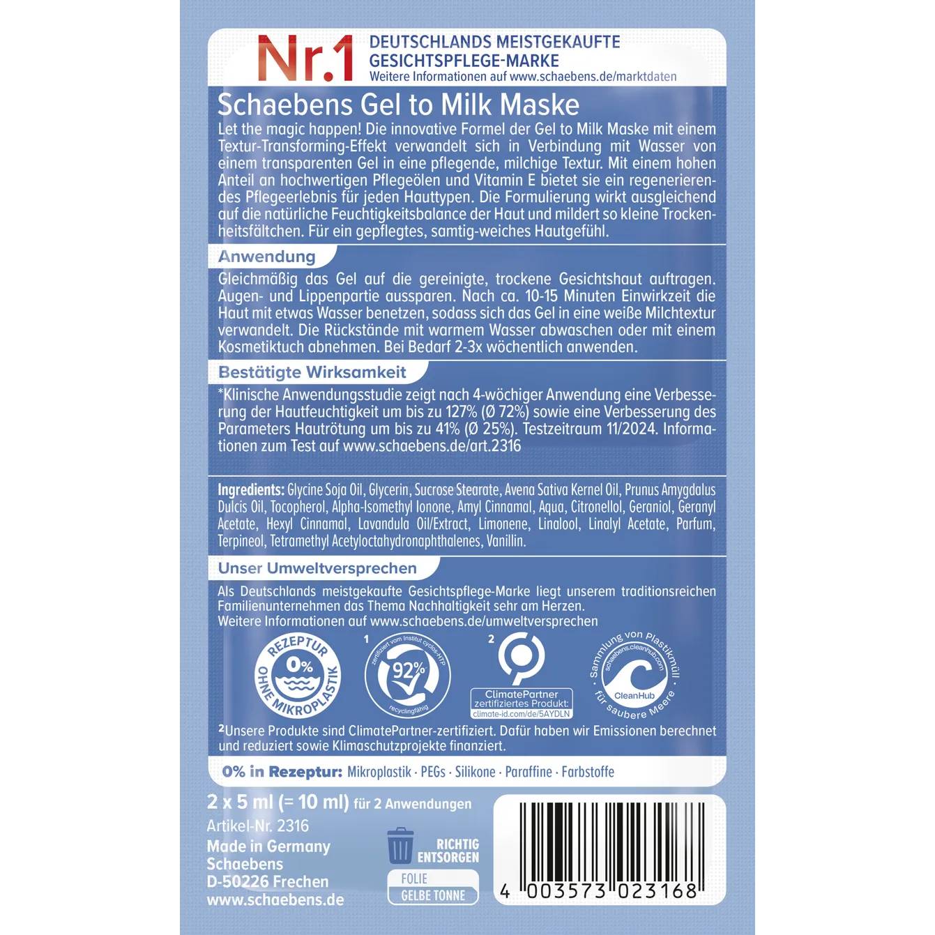 Schaebens Gel to Milk Mask 10 ml
