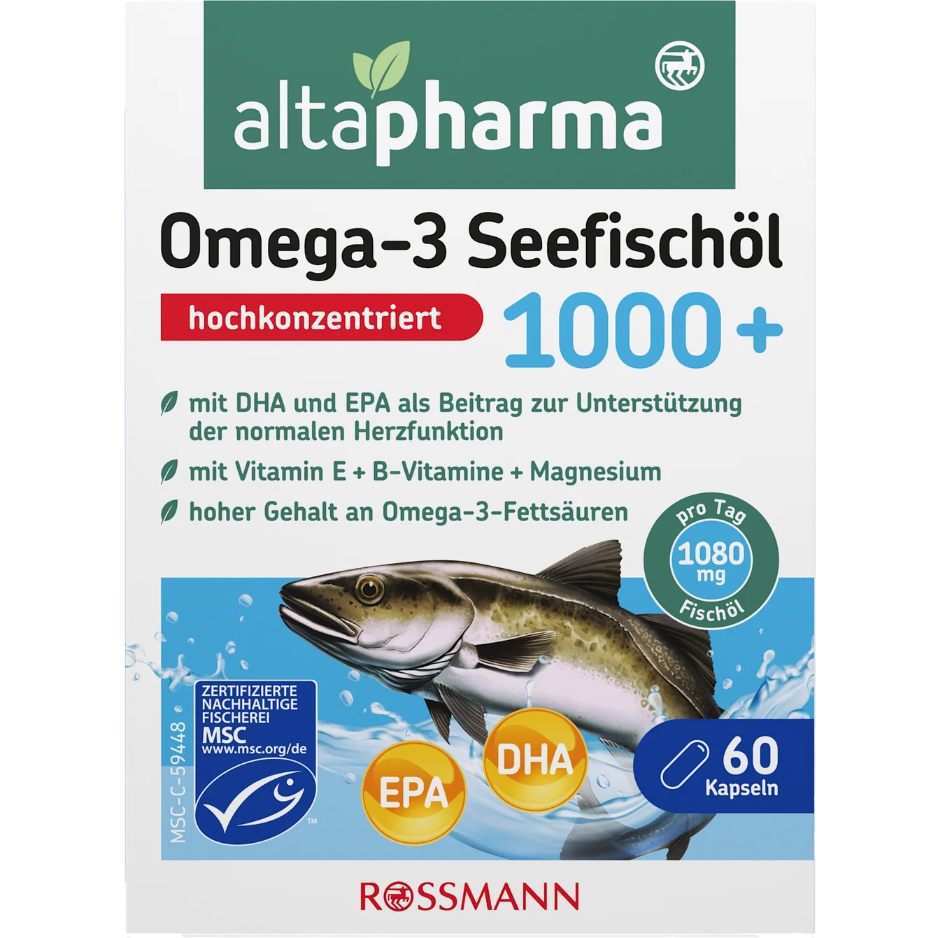 Altapharma Omega-3 sea fish oil 1000+ B vitamins + folic acid + magnesium + vitamin E 60 capsules