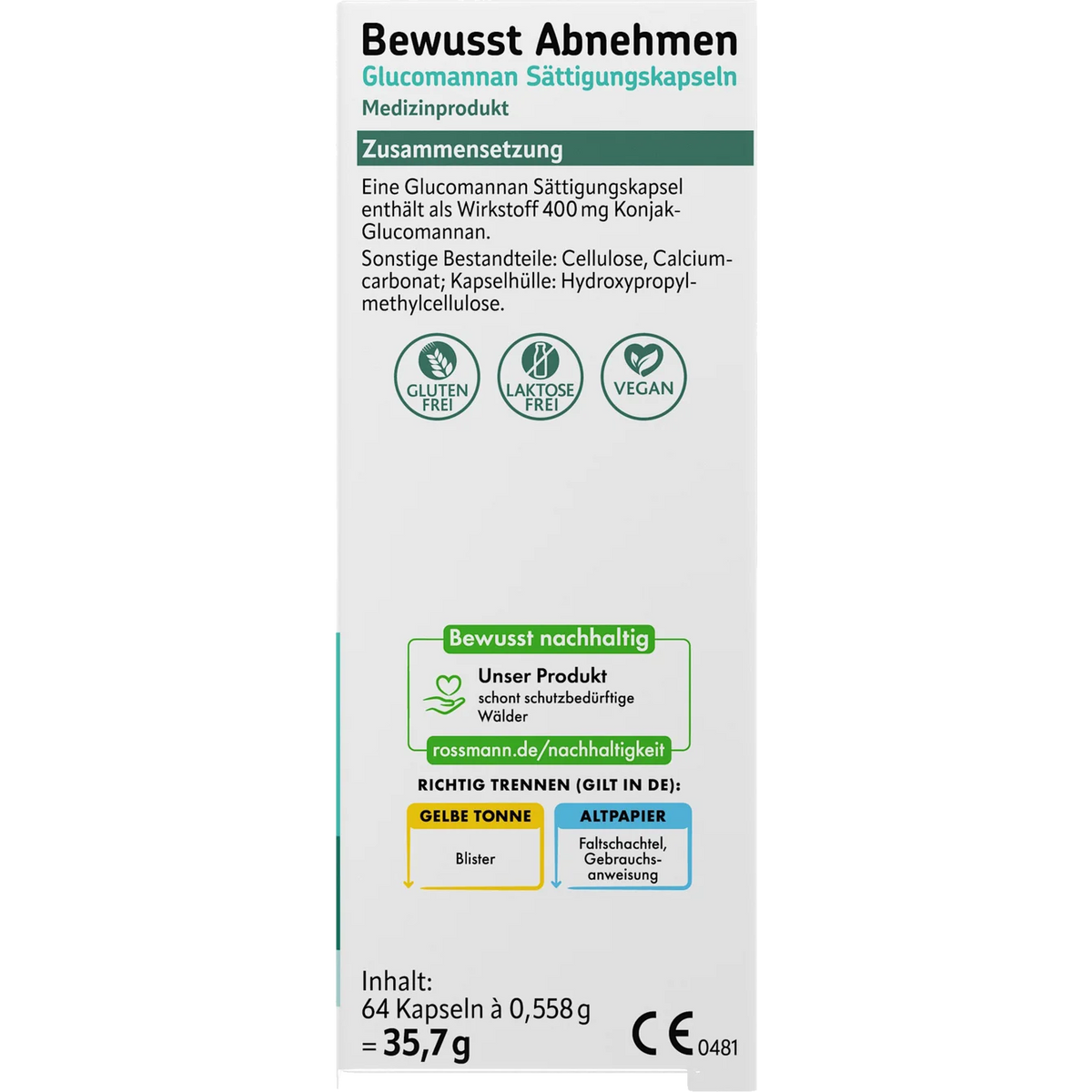 Altapharma Glucomannan satiety capsules for conscious weight loss 64 tablets