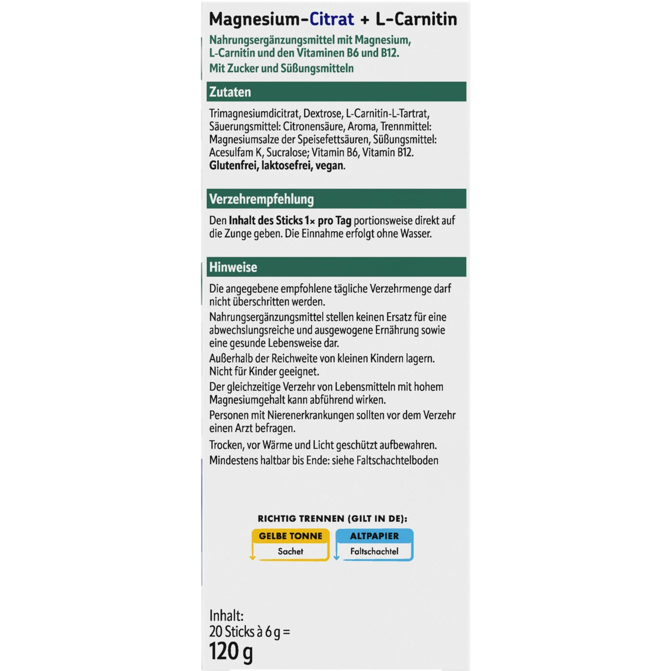 Altapharma Magnesium citrate + L-carnitine 20 sticks