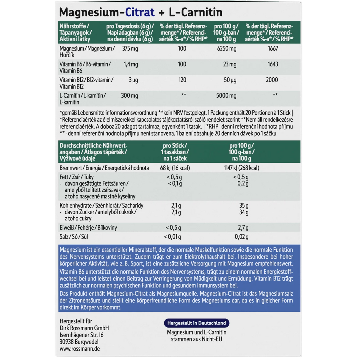 Altapharma Magnesium citrate + L-carnitine 20 sticks