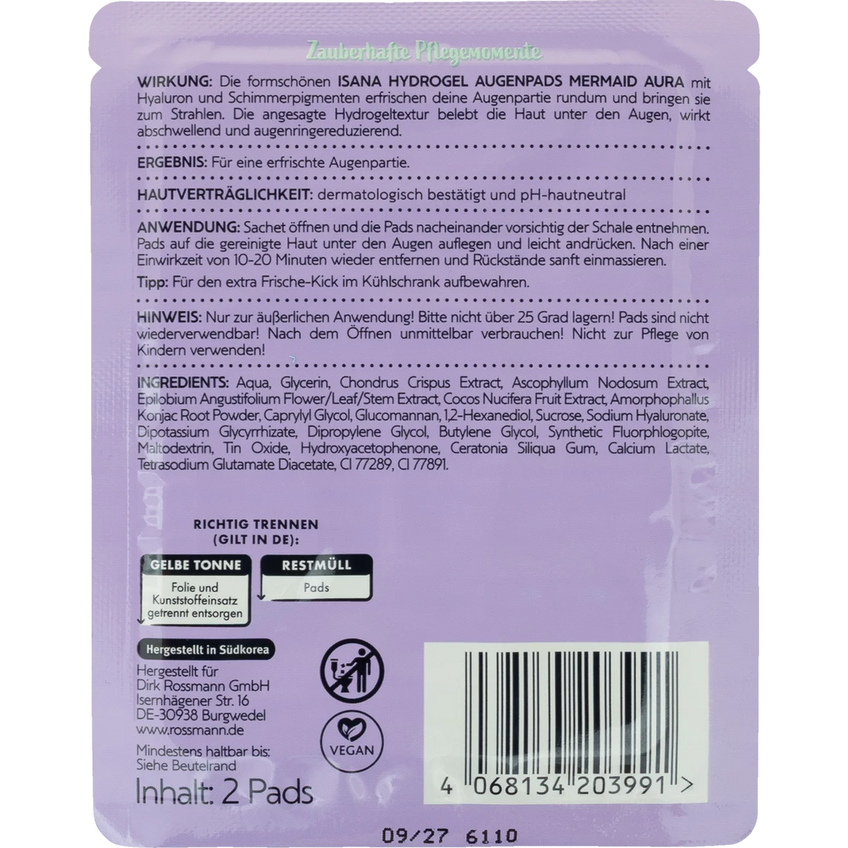 Isana Hydrogel eye pads Mermaid Aura (2 pieces)