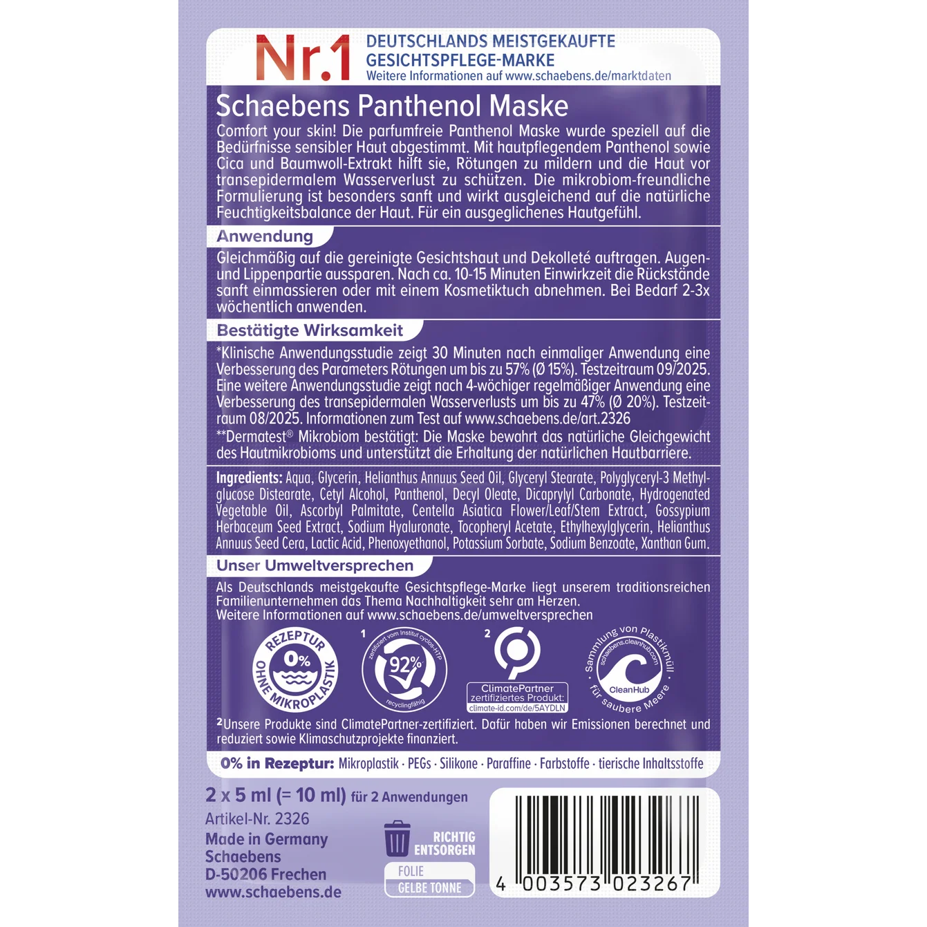 Schaebens Panthenol mask 2x5 ml