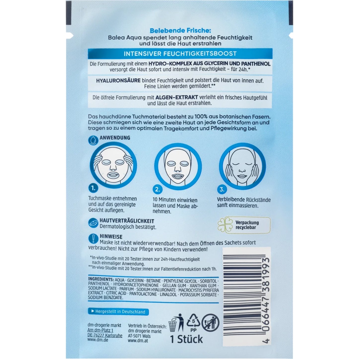 Balea Aqua sheet mask, 1 piece