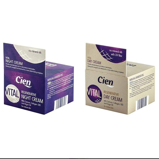 Cien Two Creams Original Vital Facial Night and Day Cream 50 ml, Calcium, Collagen, Q10